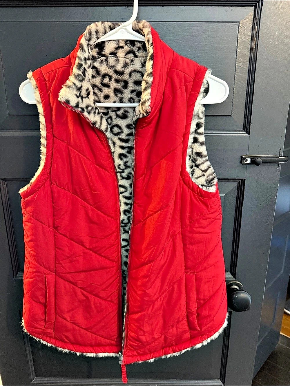 Maurice’s Reversible Faux Fur Trim Vest in Red & Brown